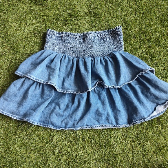 Aerie Frills N Thrills Denim Skirt Tiered Ruffles Size Medium American Eagle - Picture 3 of 10
